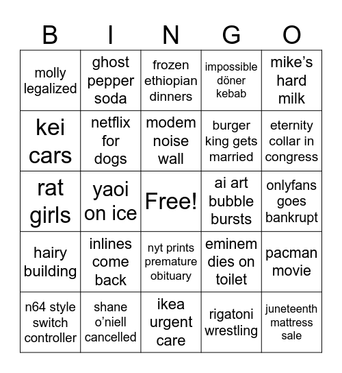 2024 Long Shots Bingo Card