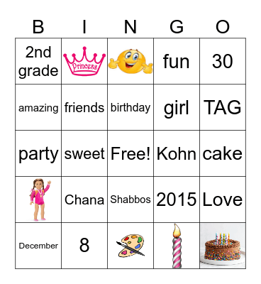 Chana Birthday Bingo Card