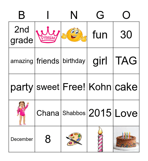 Chana Birthday Bingo Card