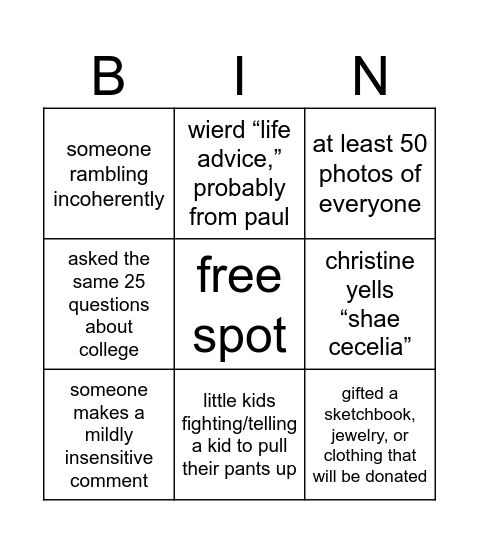 Untitled Bingo Card