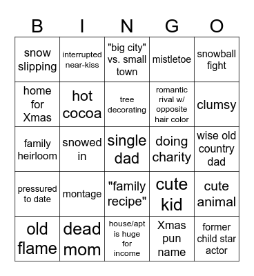 Xmas Rom-Com Bingo Card