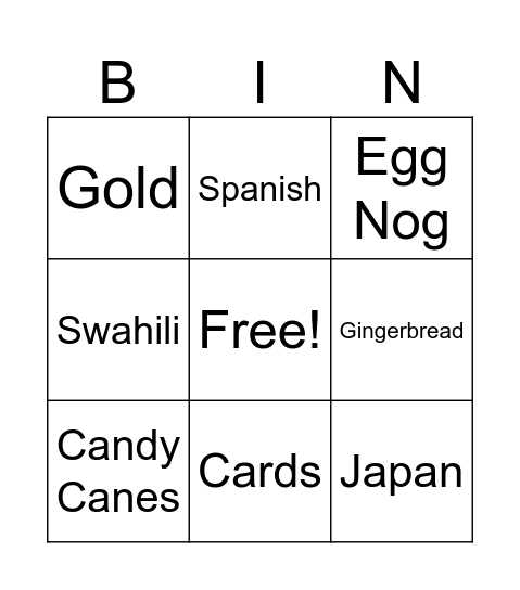 Chistmas Bingo Card