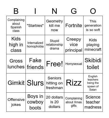 Rural high-school bingo Card