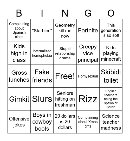 Rural high-school bingo Card