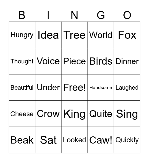 Fox and Crow Bingo Card