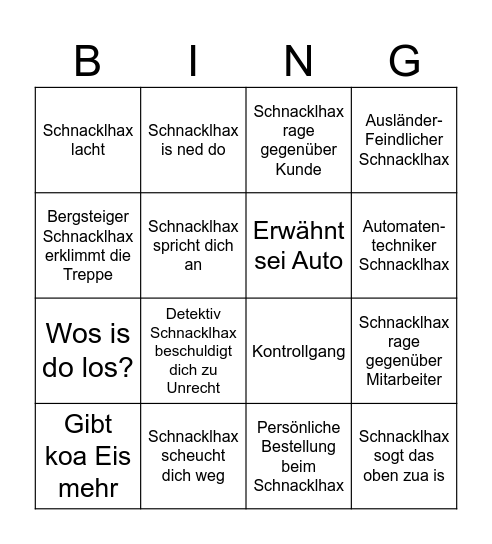 Schnacklhax Bingo Card