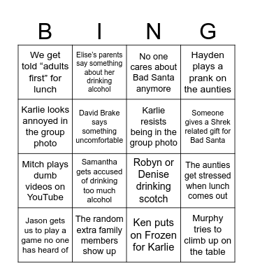 Wilson Family Christmas Bingo Card