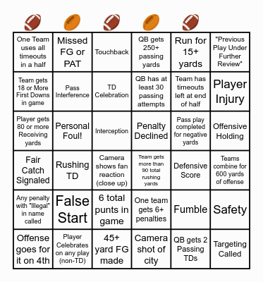 Super Bowl Bingo (Hard) Bingo Card