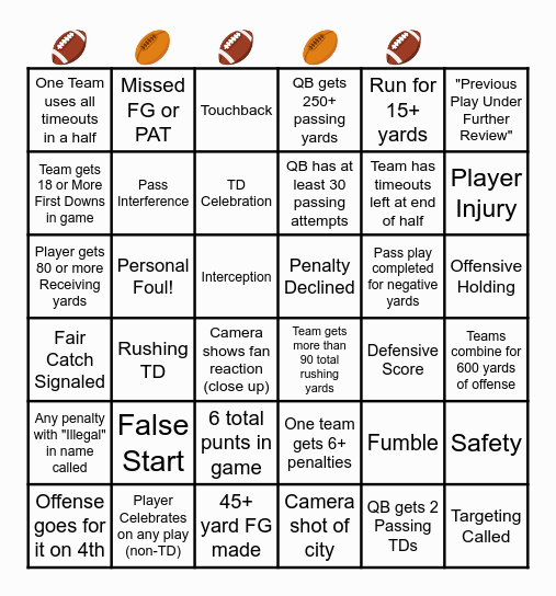 Super Bowl Bingo (Hard) Bingo Card