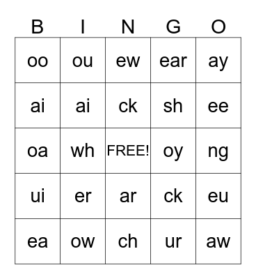 Phonogram Fun! Bingo Card