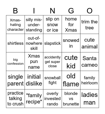 Xmas RomCom Bingo Card