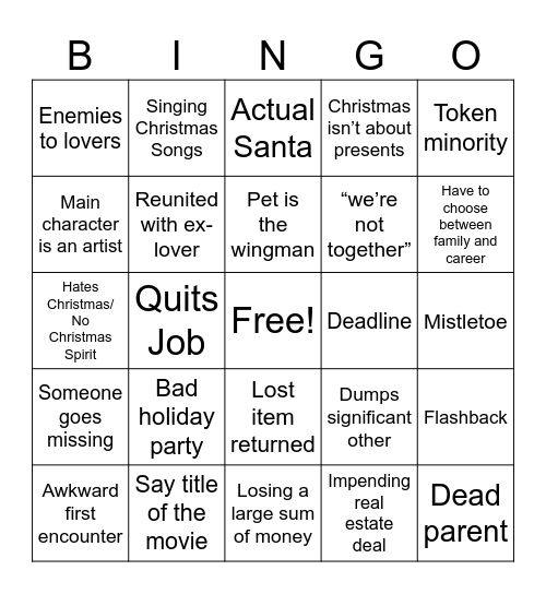 Hallmark Christmas Bingo Card