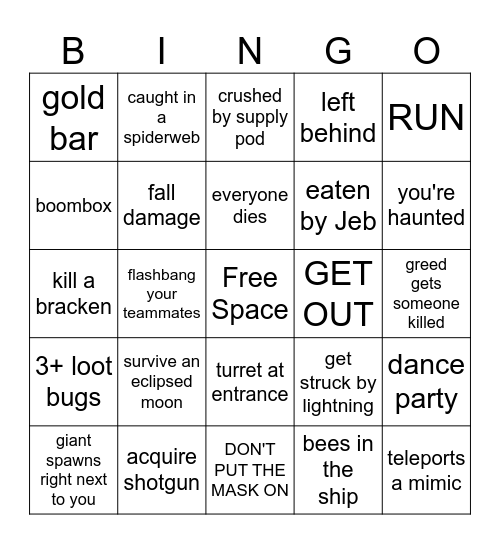 Lethal Company Bingo Card