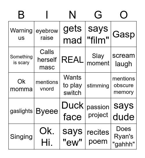 Ella's Bingo Card