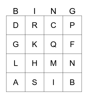 ALPHABET Bingo Card