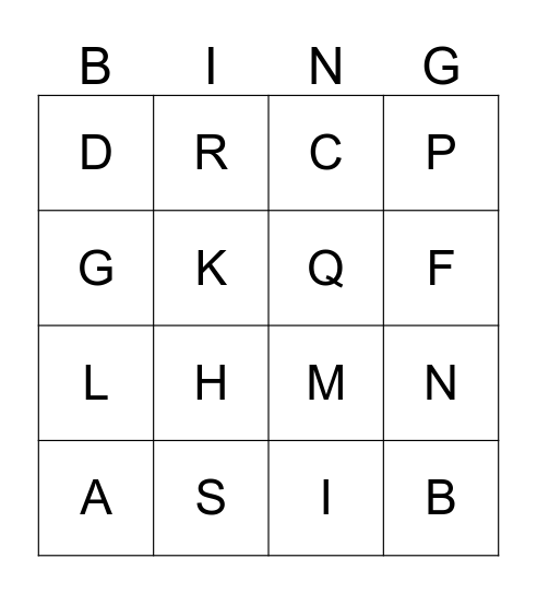 ALPHABET Bingo Card