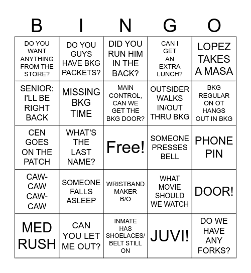 Booking Bingo Card