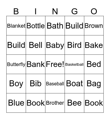 "B" Words  Bingo Card