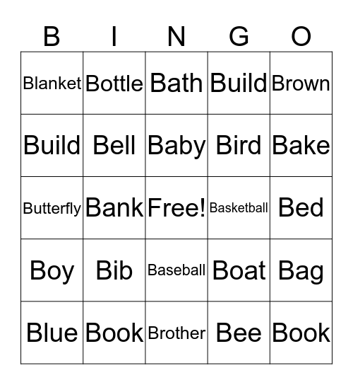 "B" Words  Bingo Card