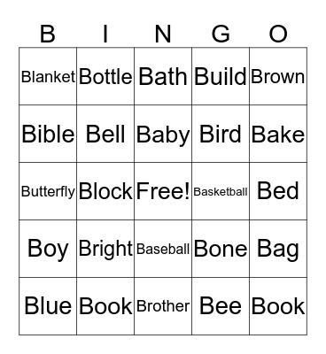 "B" Words  Bingo Card