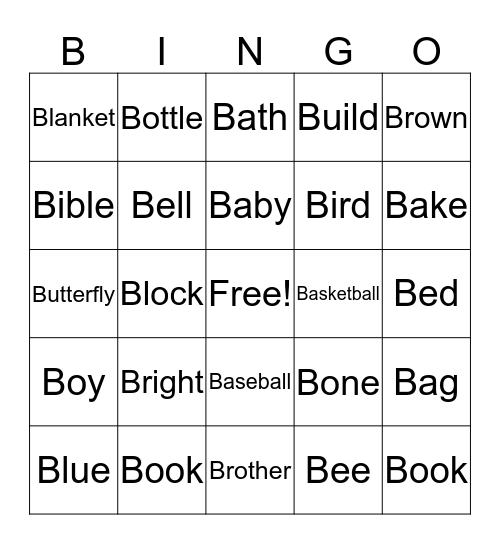 "B" Words  Bingo Card