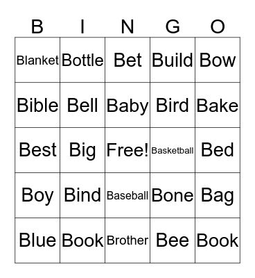 "B" Words  Bingo Card