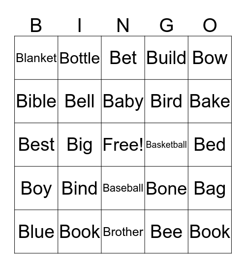 "B" Words  Bingo Card