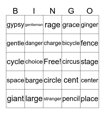 soft c and g Bingo Card