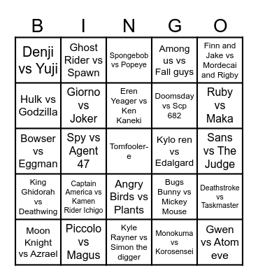 Death Battle Season 11 Bingo Card