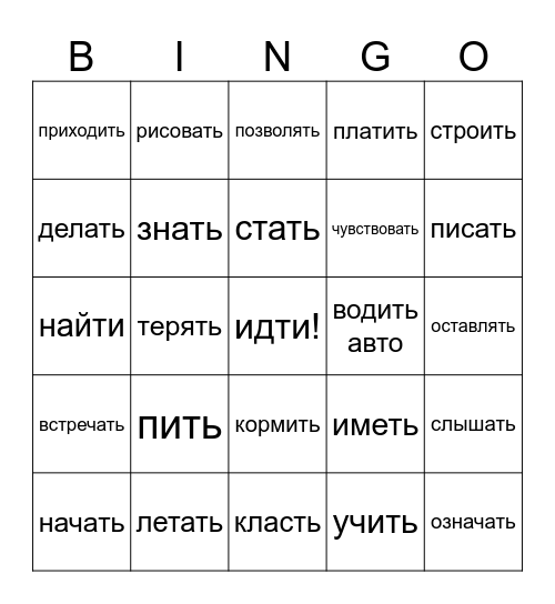 irregular verbs Bingo Card