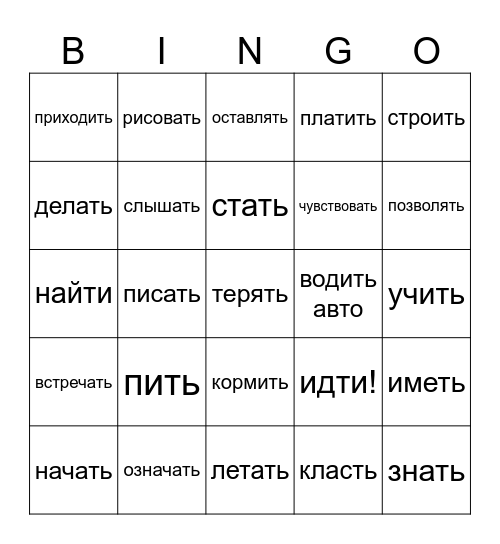 irregular verbs Bingo Card