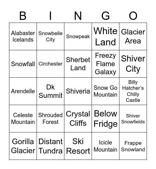 Cajun [Round 2] Snow Areas Bingo Card