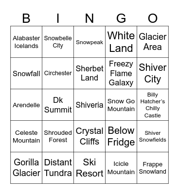 Nintenrock [Round 1] Snow Areas Bingo Card
