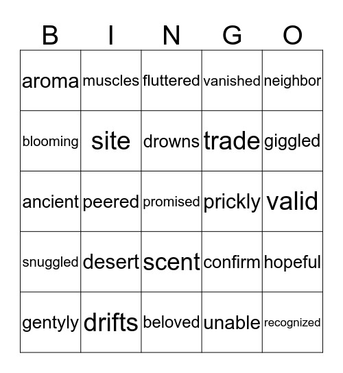 Unit 5 Vocabulary Bingo Card