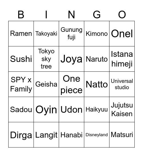 Oyin Bingo Card