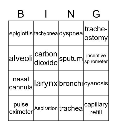 Respiratory System Bingo Card