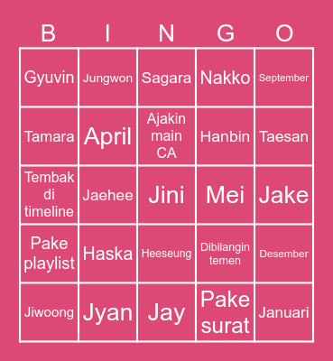 yoursjongseong Bingo Card