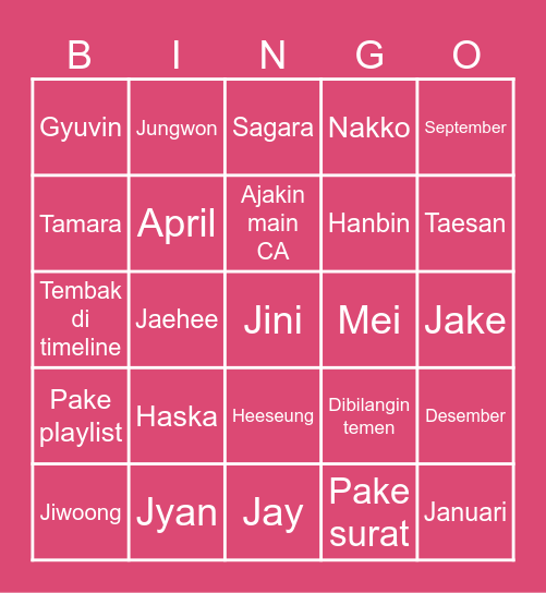 yoursjongseong Bingo Card