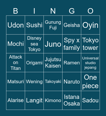 Juno's Bingo Card
