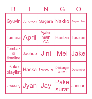 yoursjongseong Bingo Card