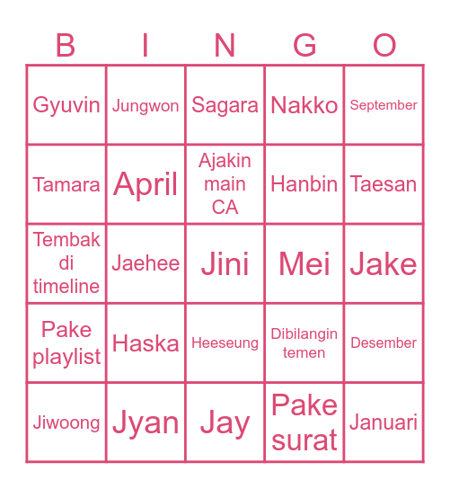 yoursjongseong Bingo Card