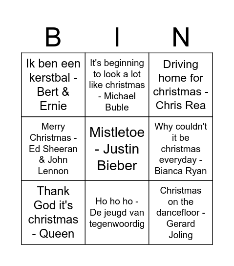 Kerst hits Bingo Card