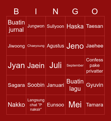 Punya Soobin Bingo Card