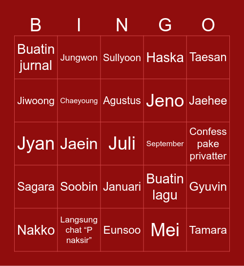 Punya Soobin Bingo Card