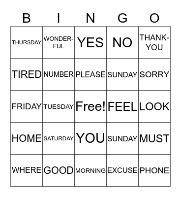 EVERYDAY EXPRESSIONS Bingo Card