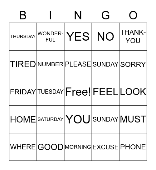 EVERYDAY EXPRESSIONS Bingo Card