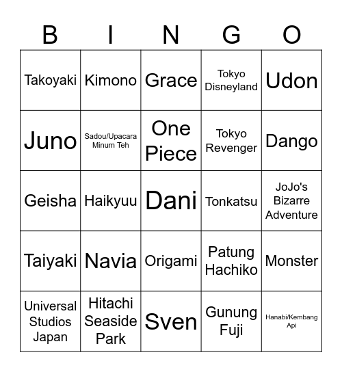 Dani's Bingo Box Bingo Card