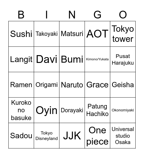 26 Bingo Card