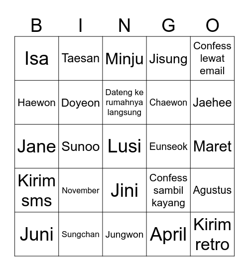 Untitled Bingo Card