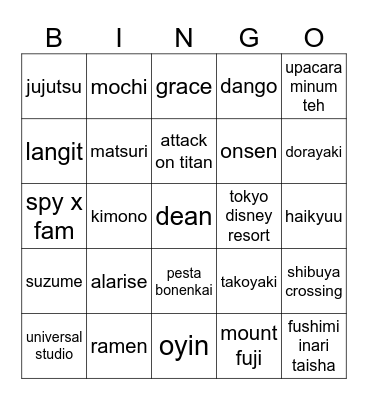 DEAN’s Bingo Card